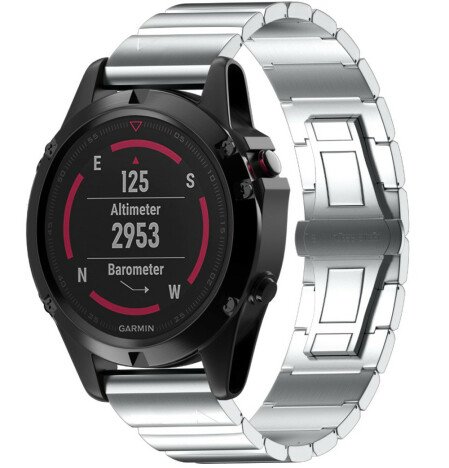 Curea ceas Smartwatch Garmin Fenix 7X / 6X / 5X Plus / 5X / 3 HR / 3, 26 mm Otel inoxidabil iUni Lin